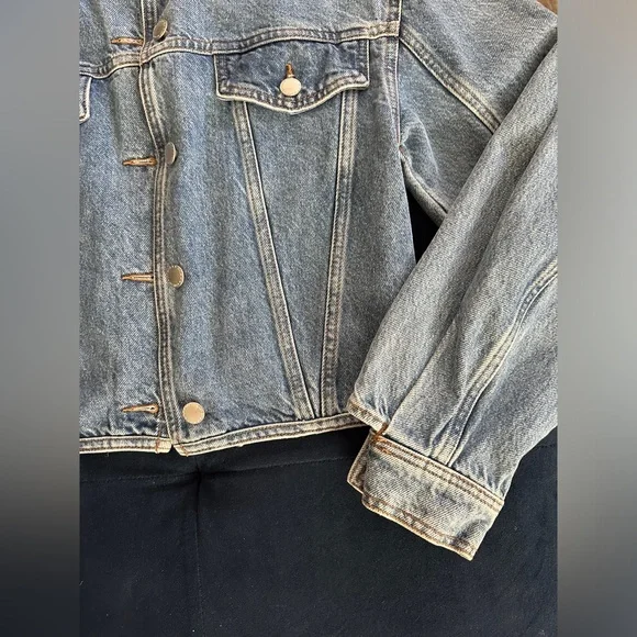 MAJE Denim Jacket, Women’s Size 38, Pointer Collar And Strap On Back